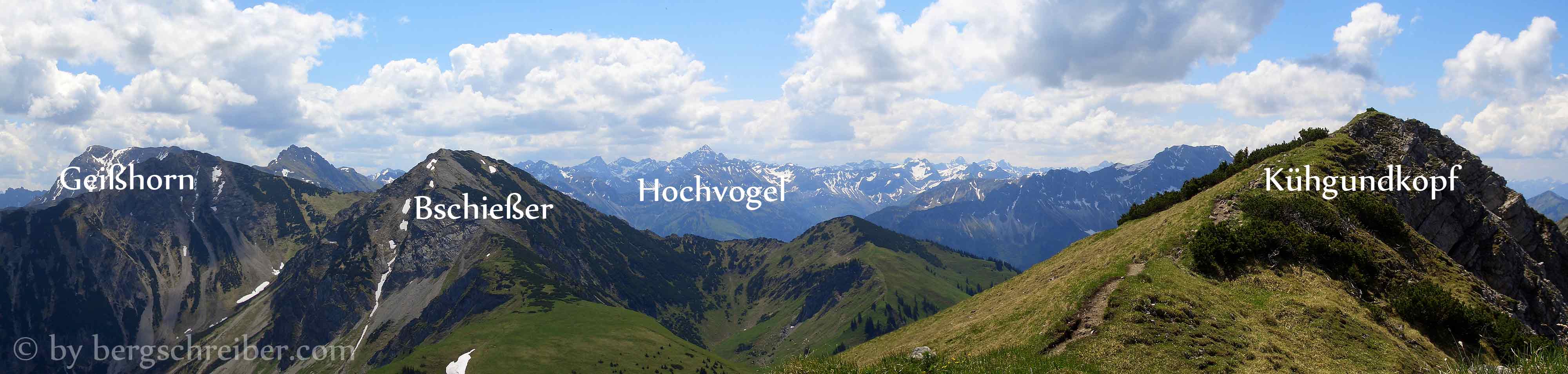 Kühgundkopf: Panorama nach Süden in die Allgäuer Alpen
